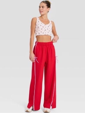 Wide-Leg Red Track Pants with Side Stripe
